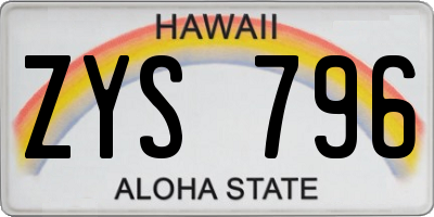 HI license plate ZYS796