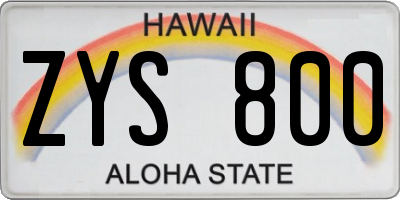 HI license plate ZYS800
