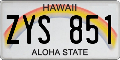 HI license plate ZYS851