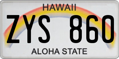 HI license plate ZYS860