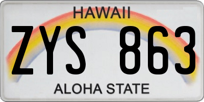 HI license plate ZYS863