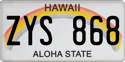 HI license plate ZYS868