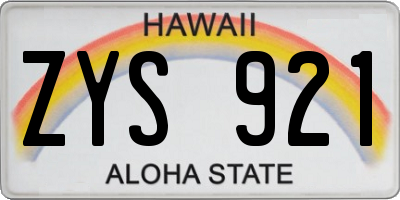 HI license plate ZYS921