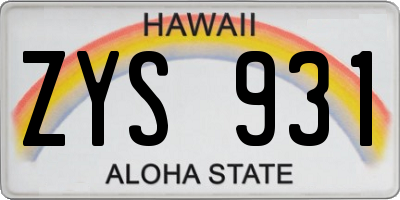 HI license plate ZYS931