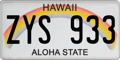 HI license plate ZYS933