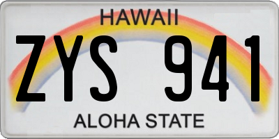 HI license plate ZYS941