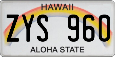 HI license plate ZYS960