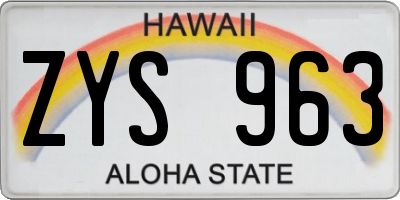 HI license plate ZYS963