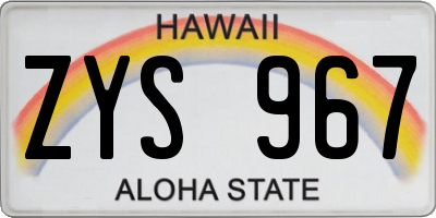 HI license plate ZYS967
