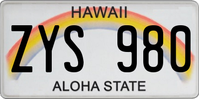 HI license plate ZYS980