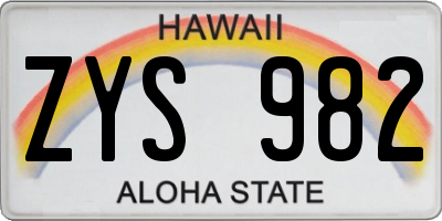 HI license plate ZYS982