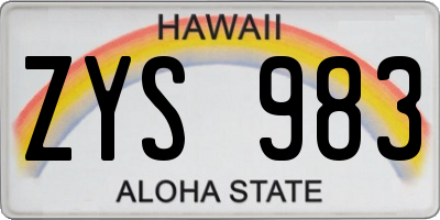 HI license plate ZYS983