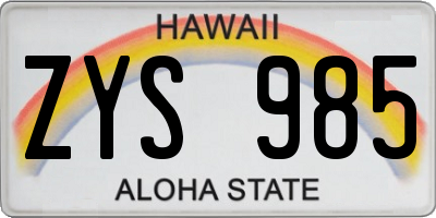 HI license plate ZYS985