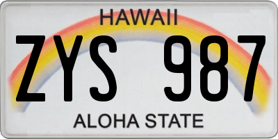 HI license plate ZYS987
