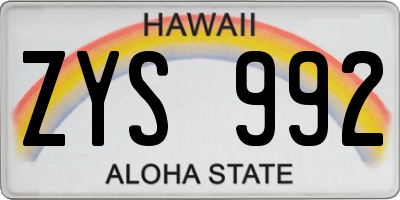 HI license plate ZYS992