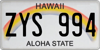 HI license plate ZYS994