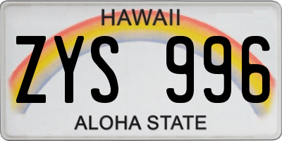 HI license plate ZYS996