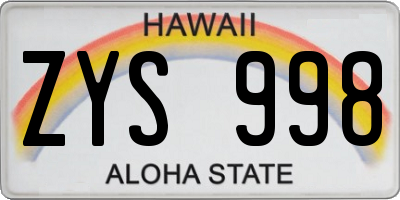 HI license plate ZYS998