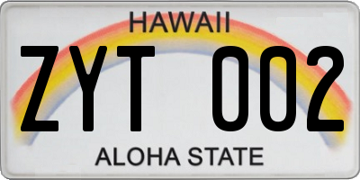 HI license plate ZYT002