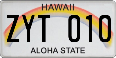 HI license plate ZYT010