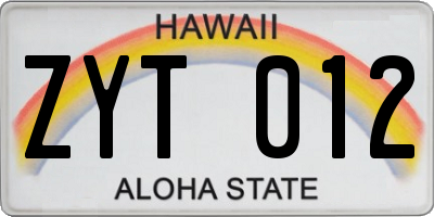 HI license plate ZYT012