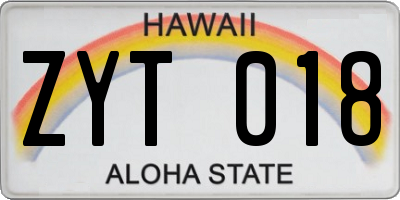 HI license plate ZYT018