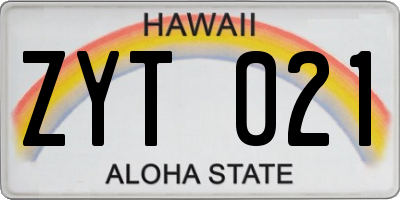 HI license plate ZYT021
