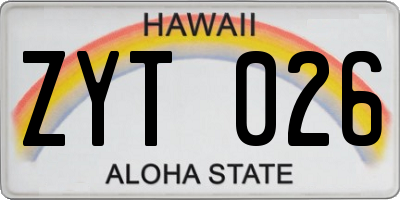 HI license plate ZYT026