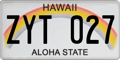 HI license plate ZYT027