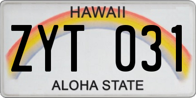 HI license plate ZYT031