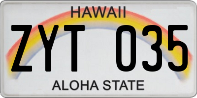 HI license plate ZYT035