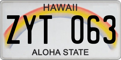 HI license plate ZYT063