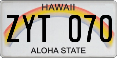 HI license plate ZYT070