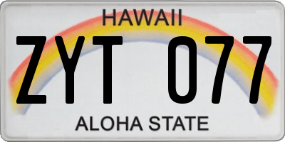 HI license plate ZYT077