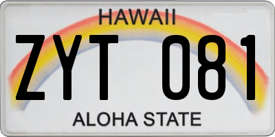 HI license plate ZYT081