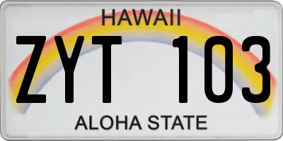 HI license plate ZYT103