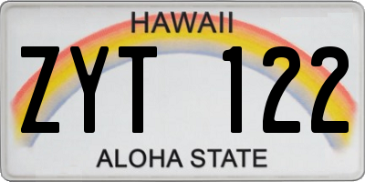 HI license plate ZYT122