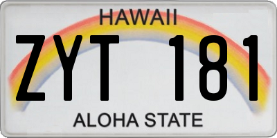 HI license plate ZYT181