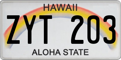 HI license plate ZYT203