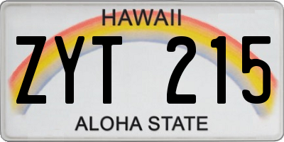 HI license plate ZYT215