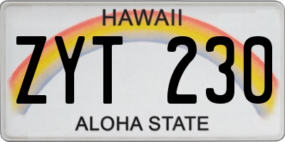 HI license plate ZYT230