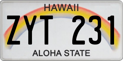 HI license plate ZYT231
