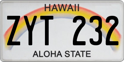 HI license plate ZYT232