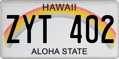 HI license plate ZYT402