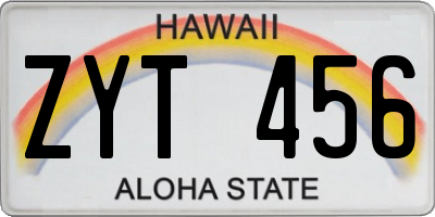 HI license plate ZYT456