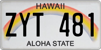 HI license plate ZYT481