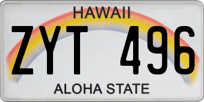 HI license plate ZYT496