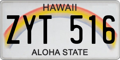 HI license plate ZYT516