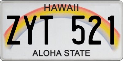 HI license plate ZYT521