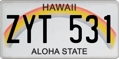 HI license plate ZYT531